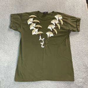 Vintage Oversized T Shirt Women's Short Sleeve Green Gold One Size